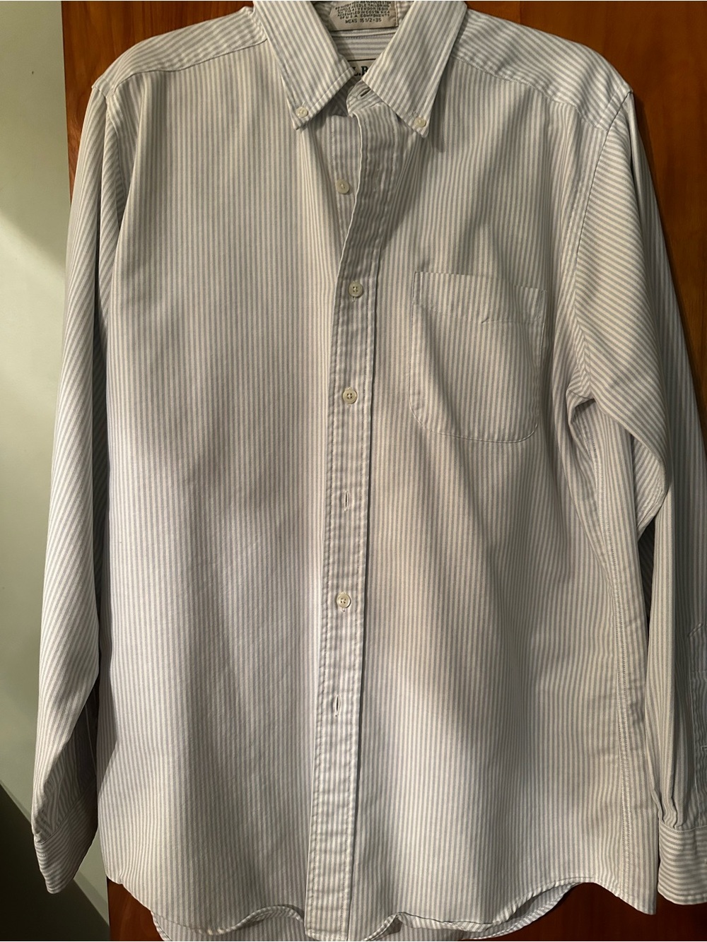 L.L. Bean Men's White Shirt with Light Blue Stripes